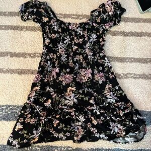 Rewind Black and Pink Off Shoulder Puff Sleeve Mini Dress